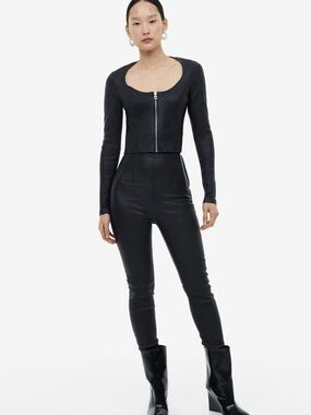 H&M Studio High-Waist Black Stretch Leather  Leggings size 16. No offers.